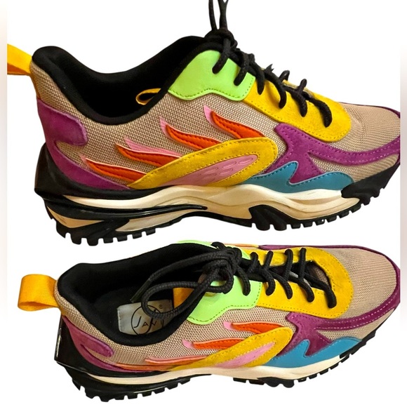 Vibrant Purple and Yellow Sneakers with Chunky Soles - Picture 1 of 10